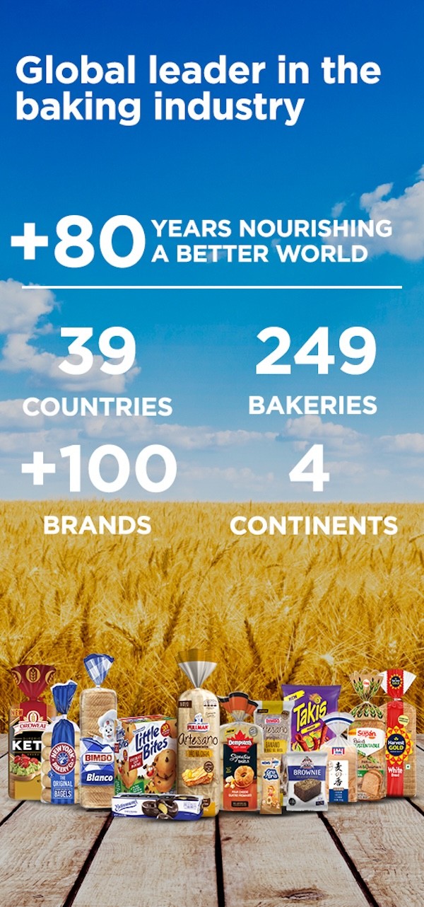 Global leader in the baking industry whit more than 70 years nourishing a better world in 35 countries on 4 continents with 227 bakeries and more than 100 brands. 